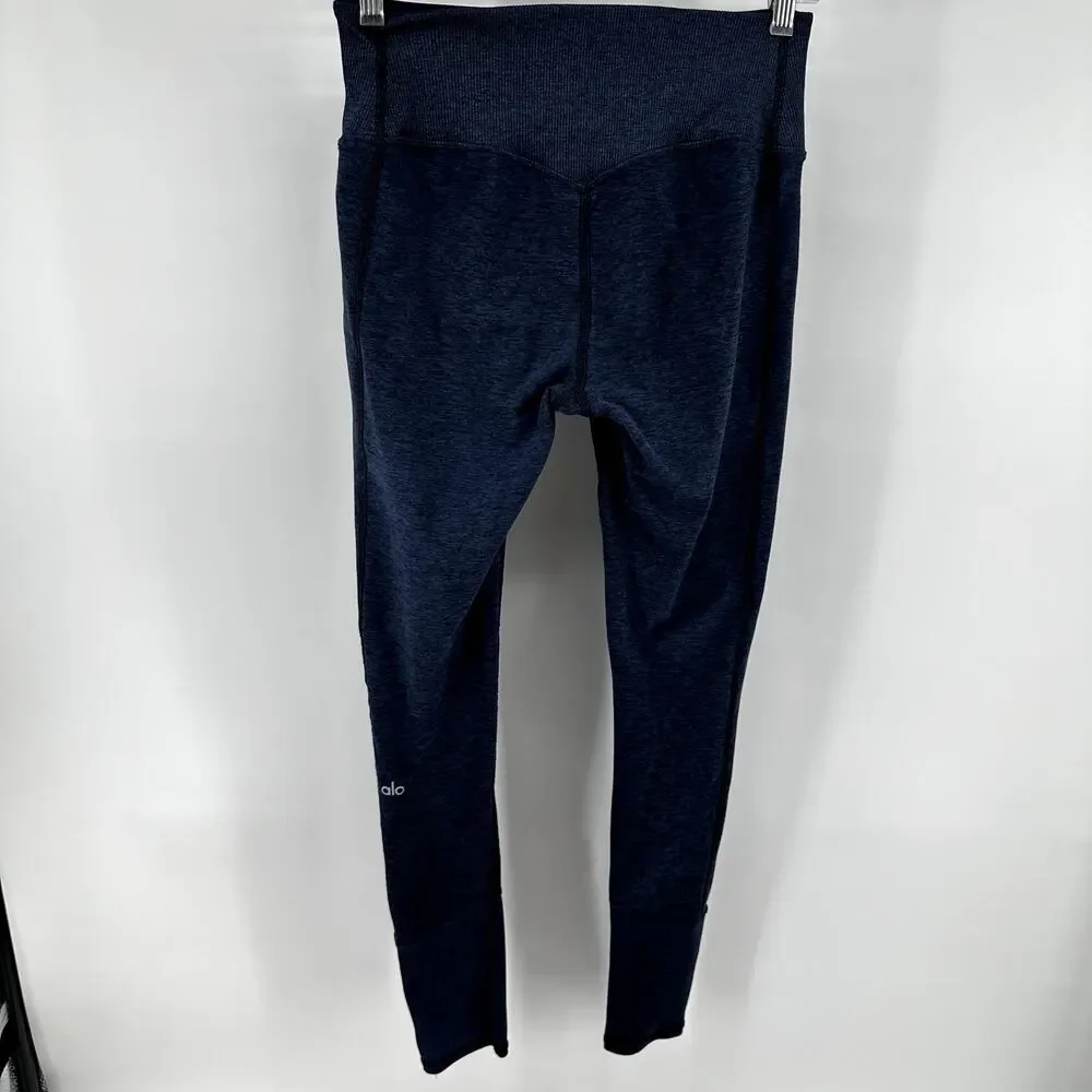 Alo Alosoft Lounge Leggings High Waist Ribbed Contour Stretch Yoga Navy Blue S